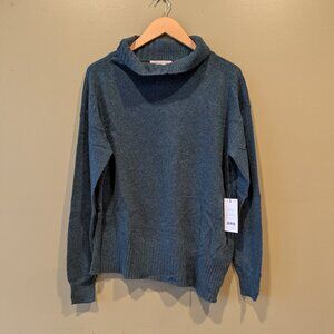 NWT DUFFY 100% Cashmere Sweater Small Pine Teal Pullover Turtleneck Relaxed Luxe